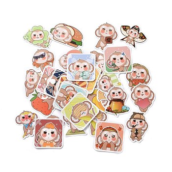 Cartoon Monkey Paper Stickers Set, Adhesive Label Stickers, for Water Bottles, Laptop, Luggage, Cup, Computer, Mobile Phone, Skateboard, Guitar Stickers, Mixed Color, 40~56x43~74x0.3mm, 50pcs/bag