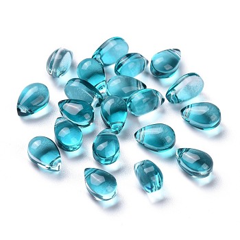 Transparent Glass Beads, Top Drilled Beads, Teardrop, Teal, 9x6x5mm, Hole: 1mm
