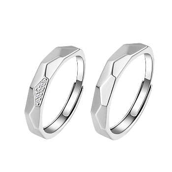S925 Silver Couple Rings Simple Anniversary Gift Adjustable Size