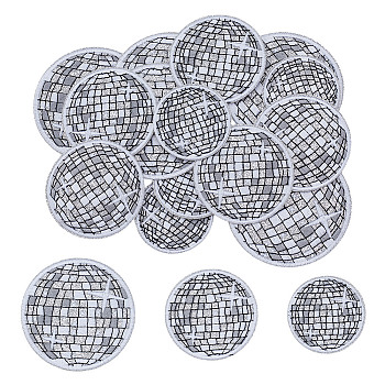 15Pcs 3 Styles Polyester Iron on/Sew On Patches, Hot Melt Adhesive, Cloth Appliques, Disco Ball Shape, Silver, 51~81x1.5mm, 5pcs/style
