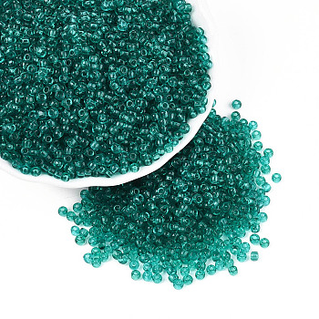 FGB Grade A Transparent Round Glass Seed Beads, Light Sea Green, 8/0, 3x2mm, Hole: 1mm, about 10000pcs/pound