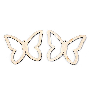 Unfinished Natural Poplar Wood Connector Charms, Laser Cut Wood Shapes, Hollow Butterfly Links, Antique White, 65x80x2.5mm, Hole: 2mm