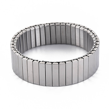 Stainless Steel Rectangle Stackable Stretch Bracelet, Block Tile Wide Wristband for Men Women, Stainless Steel Color, Inner Diameter: 2 inch(5cm)