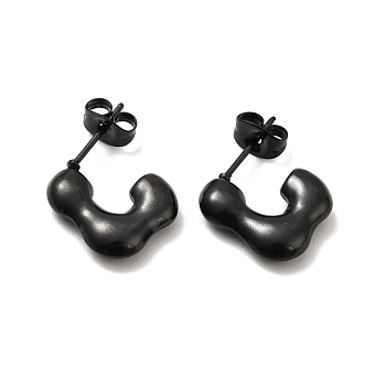 Ion Plating(IP) 304 Stainless Steel Rectangle Stud Earrings, Half Hoop Earrings for Women, Electrophoresis Black, 11x15x3.5mm, Pin: 0.7mm