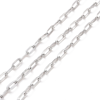 304 Stainless Steel Cable Chains, Unwelded, with Spool, Stainless Steel Color, 4x2x0.5mm, about 32.81 Feet(10m)/Roll