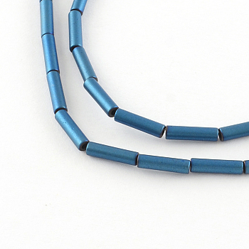 Tube Electroplate Non-magnetic Synthetic Hematite Bead Strands, Matte Style, Blue Plated, 8x2mm, Hole: 1mm, about 50pcs/strand, 15.7 inch