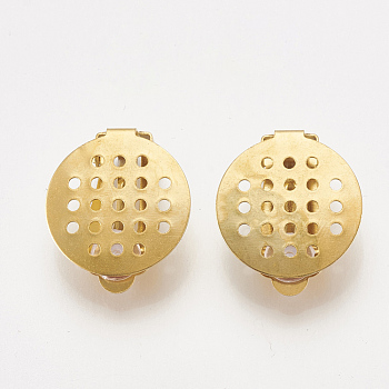 304 Stainless Steel Clip-on Earring Findings, with Round Flat Pad and Rubber, Flat Round, Golden, 22x15x8mm
