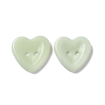 Ceramics Buttons, 2-Hole, Heart, Pale Green, 17.5x17.5x3mm, Hole: 1.6mm