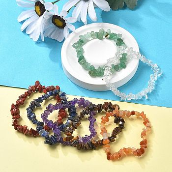 Chakra Jewelry, Chip Natural Gemstone Stretch Beaded Bracelets Sets, Stackable Bracelets, Inner Diameter: 2 inch(5cm), Bead: 6~15mm, 7pcs/set