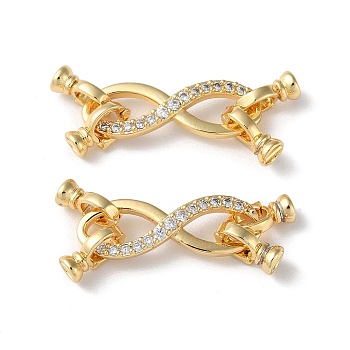 Rack Plating Brass Pave Clear Cubic Zirconia Fold Over Clasps, Infinity, Real 18K Gold Plated, Infinity: 8x24x3mm, Clasps: 9x5.5x4mm