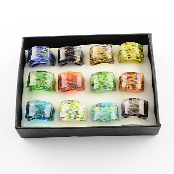 Handmade Gold Sand Lampwork Wide Band Rings, Mixed Color, 17~19mm, about 12pcs/box
