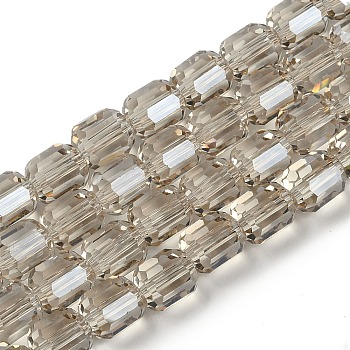 Electroplate Glass Beads Strands, Faceted Barrel, Silver, 9x7.5mm, Hole: 1.3mm, about 60pcs/strand, 21.46''(54.5cm)