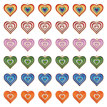 36Pcs 6 Colors Alloy Pendants, with Enamel, Heart Charm, Mixed Color, 25x26x1.5mm, Hole: 1.8mm, 6pcs/color