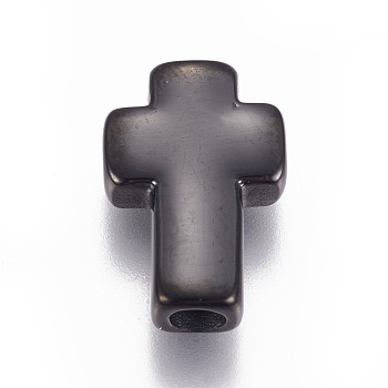 Ion Plating(IP) 304 Stainless Steel Beads, Cross, Gunmetal, 14x10x4mm, Hole: 2.5mm