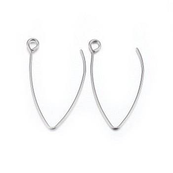 304 Stainless Steel Earring Hooks, Ear Wire, with Horizontal Loop, Stainless Steel Color, 30x18x0.8mm, 20 Gauge, Hole: 2.2~2.5mm