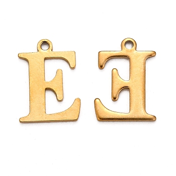 Ion Plating(IP) 304 Stainless Steel Alphabet Charms, Golden, Letter.E, 12x9x1mm, Hole: 1mm