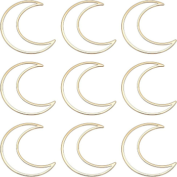 Brass Linking Rings, Moon, Real 18K Gold Plated, 49x40x1mm, 10pcs/box
