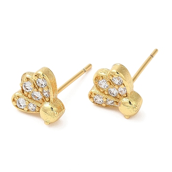 Rack Plating Brass Badminton Stud Earrings with Cubic Zirconia, Lead Free & Cadmium Free, Real 18K Gold Plated, 9x9mm
