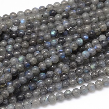 Natural Labradorite Round Bead Strands, Grade AA, 6mm, Hole: 1mm, about 63pcs/strand, 15.5 inch