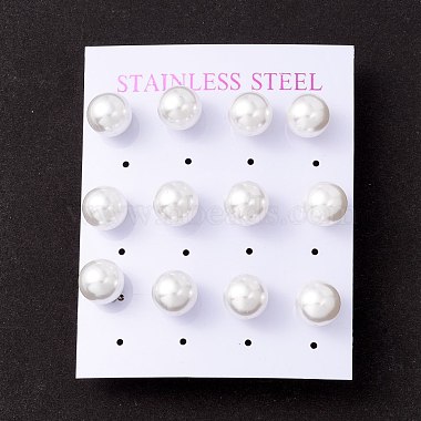 6 Pair Shell Pearl Round Ball Stud Earrings(EJEW-A067-18A)-3