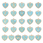 26Pcs 26 Styles Alloy Enamel Pendants, Heart with Letter A~Z Charm, Deep Sky Blue, 15.5x14.5x2mm, Hole: 2mm, 1pc/style(FIND-TA0004-86B)
