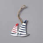 Ocean Theme Resin Pendant Decorations, with Hemp Rope, Double Sailing Boat, White, 119~229mm(AJEW-WH0283-60)