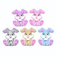 Food Grade Eco-Friendly Silicone Beads, Baby Chew Teething, Rabbit, Mixed Color, 90x72x9mm, Hole: 10.5x13mm(SIL-N002-14)