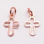 Brass Tiny Cross Charms, Cadmium Free & Nickel Free & Lead Free, Real Rose Gold Plated, 12x8x1mm, Hole: 3mm(KK-G258-01-NR)
