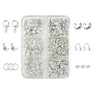 DIY Jewelry Making Finding Kit, Including Iron Jump Rings, Clasps, Crimp Beads, Bead Tips, Brass Wire Guardian, Silver, 740Pcs/box(IFIN-CJ0001-78)