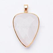 Faceted Natural Quartz Crystal Pendants, Rock Crystal Pendants, with Golden Tone Brass Findings, teardrop, 40x27x7~9mm, Hole: 4x5mm(G-F340-02C)
