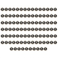 Golden Plated Enamel Alloy Charms, Enamelled Sequins, Flat Round, Black, Letter.K, 14x12x2mm, Hole: 1.5mm, 100pcs/Box(ENAM-SZ0001-26B-K)