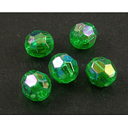 Eco-Friendly Transparent Acrylic Beads, Faceted, Round, AB Color, Green, 8mm, Hole: 1.5mm, about 2000pcs/500g(TACR-PL642-8mm-18)