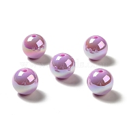 UV Plating Rainbow Iridescent Acrylic Beads, Round, Purple, 15~15.5x15.5~16mm, Hole: 2.7mm(PACR-D070-01E)