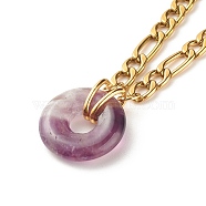 Natural Amethyst Donut Pendant Necklace, Gemstone Necklace with 304 Stainless Steel Figaro Chain for Women, Golden, 15.87 inch(40.3cm)(NJEW-JN03815-02)