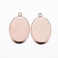 Ion Plating(IP) 304 Stainless Steel Pendant Cabochon Settings, Plain Edge Bezel Cups, Oval, Rose Gold, Tray: 18x13mm, 22x14x1.5mm, Hole: 1.5mm(STAS-H378-06RG)