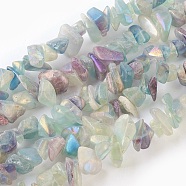 Natural Electroplated Fluorite Beads Strands, Chip, Pale Turquoise, 7~23x5~13x2~10mm, Hole: 1.2mm, about 6.6~7 inch(17~18cm)(G-G767-08A)