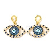 Rack Plating Brass Micro Pave Cubic Zirconia Pendant, with Glass, Long-Lasting Plated, Evil Eye, Real 18K Gold Plated, Royal Blue, 30x28.5x5.5mm, Hole: 6mm(KK-H486-20G-05)