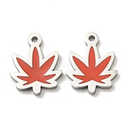304 Stainless Steel Charms, with Enamel, Maple Leaf Charms, Stainless Steel Color, 13x10x1mm, Hole: 1.2mm(STAS-L022-169P)