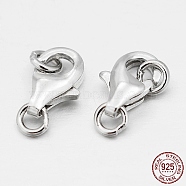 Rhodium Plated 925 Sterling Silver Lobster Claw Clasps, Platinum, 8x5x2.5mm, Hole: 1.5mm(STER-O015-A-04)