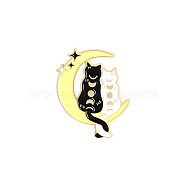 Cat with Moon Enamel Pin, Light Gold Plated Alloy Badge for Backpack Clothes, Champagne Yellow, 30x22mm(MOST-PW0001-046C)