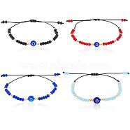 4Pcs 4 Colors Glass & Plastic Evil Eye Braided Bead Bracelets Set, Leather Cord Adjustable Bracelets for Women, Mixed Color, Inner Diameter: 1-5/8~3-1/8 inch(4.1~8cm), 1Pc/color(BJEW-AN0001-27)