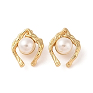 304 Stainless Steel Plastic Bead Stud Earrings, for Women, PVD Vacuum Plating, Golden, 19x22.6mm(EJEW-S227-06G)