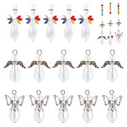 30Pcs 3 Style Electroplate Glass Pendants, with Alloy Findings, Angel Charms, Mixed Color, 27~56x18~22x9~19.5mm, Hole: 2~3.5mm, 10Pcs/style(FIND-AR0003-80)