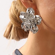 Flower Iron Stud Earrings, with Alloy Pin, Platinum, 53x56mm(EJEW-L096-003P)