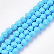 Spray Painted Non-magnetic Synthetic Hematite Beads Strands, Star Cut Round Beads, Faceted, Deep Sky Blue, 6x6x6mm, Hole: 0.8mm, about 64~67pcs/strand, 14.9 inch~15.7 inch(G-T116-16-03)