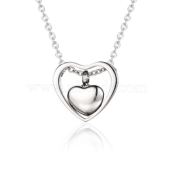 Stainless Steel Pendant Necklaces, Heart Urn Ashes Necklaces, Stainless Steel Color, 16.14~19.69 inch(41~50cm)(PW-WG45532-01)