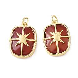 Brass & Natural Carnelian Pendants, Rectangle Charms, Rack Plating, Long-Lasting Plated, Lead Free & Cadmium Free, Real 18K Gold Plated, 21x15x7mm, Hole: 3.5mm(GG-CBAD360-19G-02)