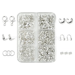 DIY Jewelry Making Finding Kit, Including Iron Jump Rings, Clasps, Crimp Beads, Bead Tips, Brass Wire Guardian, Silver, 740Pcs/box(IFIN-CJ0001-78)