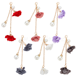 WADORN 6Pcs 6 Colors Iron Phone Hanging Pendant Decoration, with Cloth Flower, ABS Plastic Imitation Pearl and Swivel Clasps, for DIY Phone Case Decoration Accessories, Mixed Color, 13.3cm, 1pc/color(AJEW-WR0001-49)