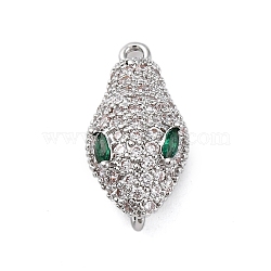 Brass Clear & Green Cubic Zirconia Connector Charms, Snake Links, Platinum, 17x8.5x6mm, Hole: 1.2mm(KK-P289-11P)